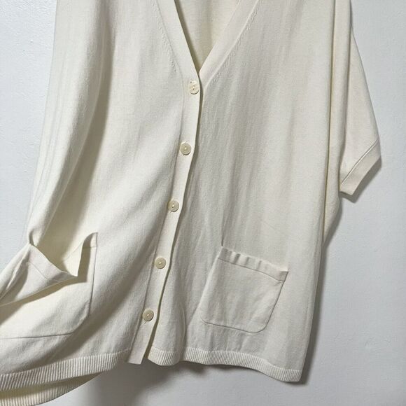 J.Jill Dolman Short Sleeve Knit Cardigan Size L Ivory Oversized Lagenlook Boxy - Picture 4 of 8